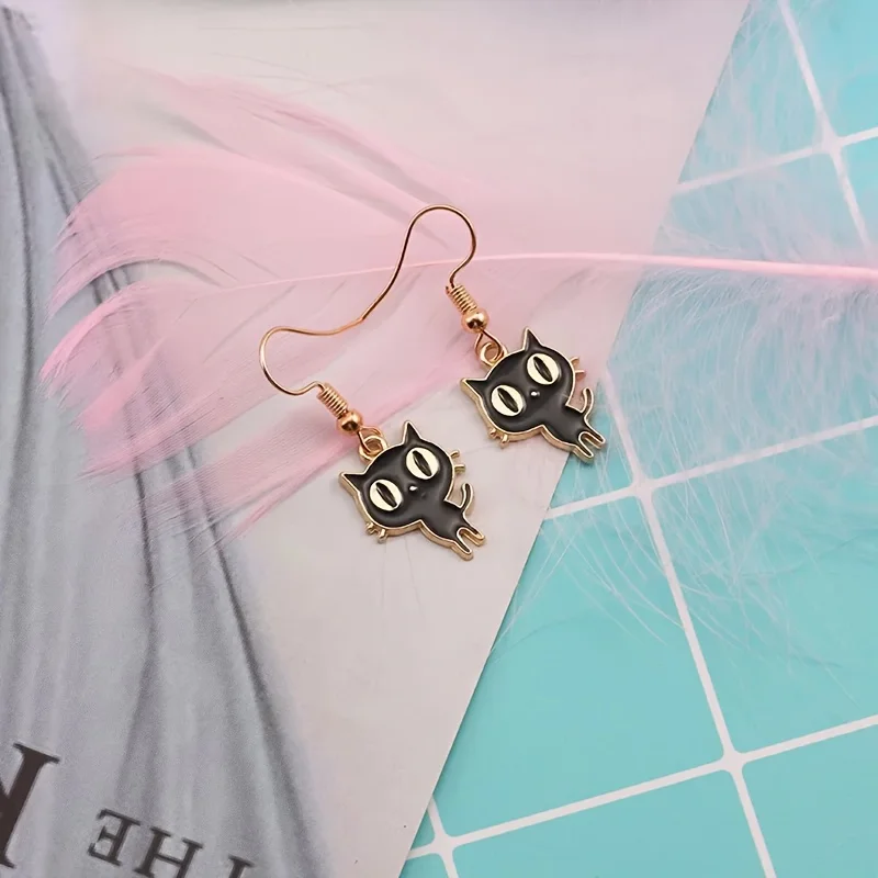 Cute Big Eyes Cat Earrings Necklace 1/2 Zinc Alloy Men's and Women's Jewelry Design Fashion Festival Gift Decoration Clothing Ve