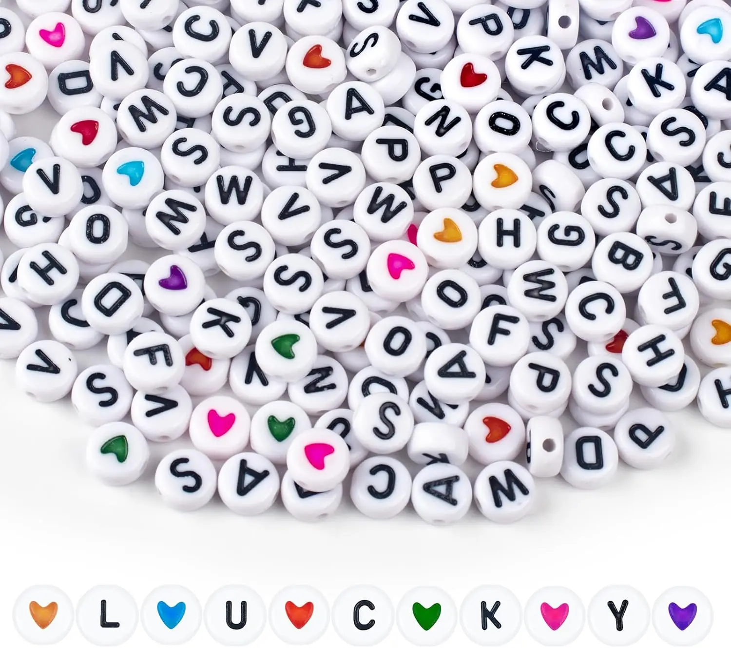 

2000PCS 4 x 7 MM Letter Beads for Threading A-Z White Letter Beads and Colourful Heart Beads for Jewellery DIY Making Crafts