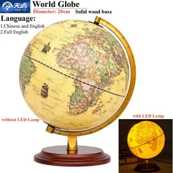 Sphere Diameter 20cm English&Chinese World Globe HD Printed LED Lamp Classical Globe Redwood Base ABS 360° Living Room Crafts