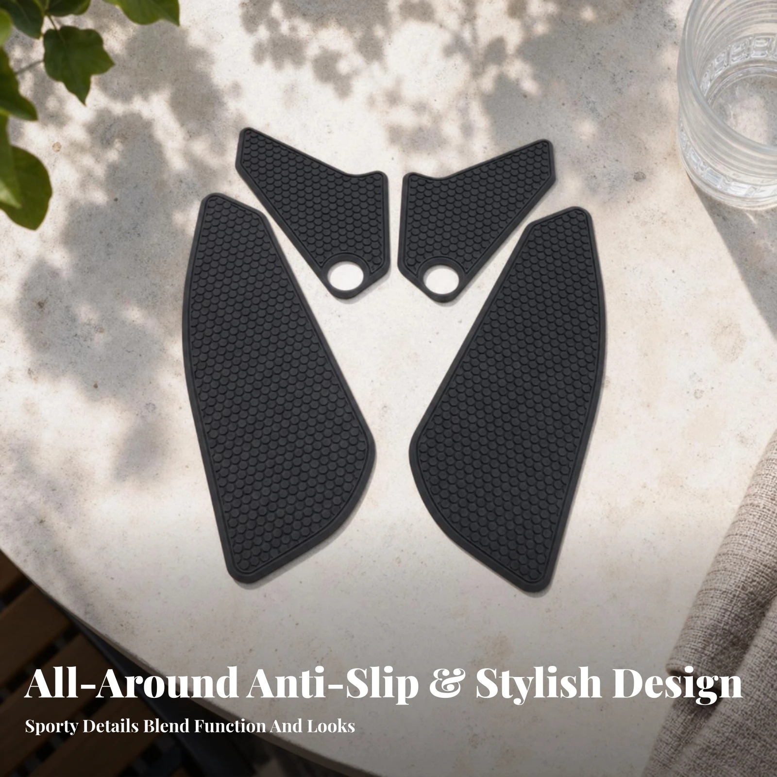 4 Pieces Motorcycle Tank Pad Kit Black Vehicle Accessory Motorcycle Tank Pad Protector Easy to Install Circular Cutouts