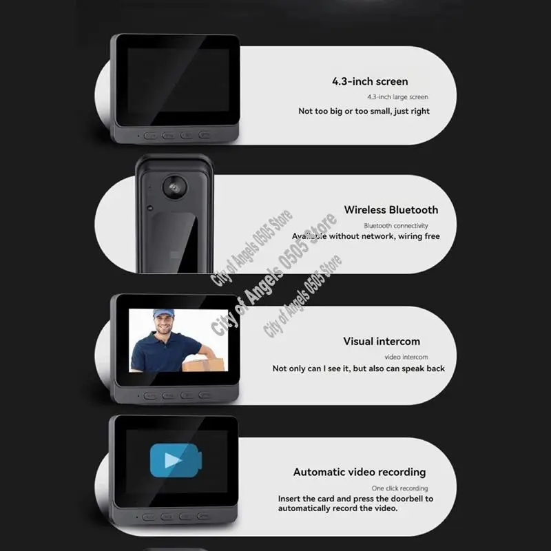 

COFA-Smart Video Doorbell Camera Wireless, Indoor Surveillance Camera, Cat's Eye Camera, Anti-Theft Door Monitoring,3Inch