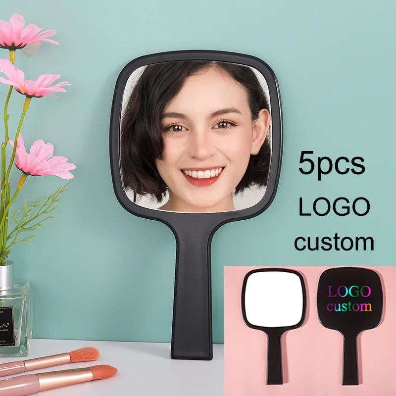Hand Mirror Custom Logo 5Pcs Black White Pink Handheld Mirror With Handle 5" W x 9" L