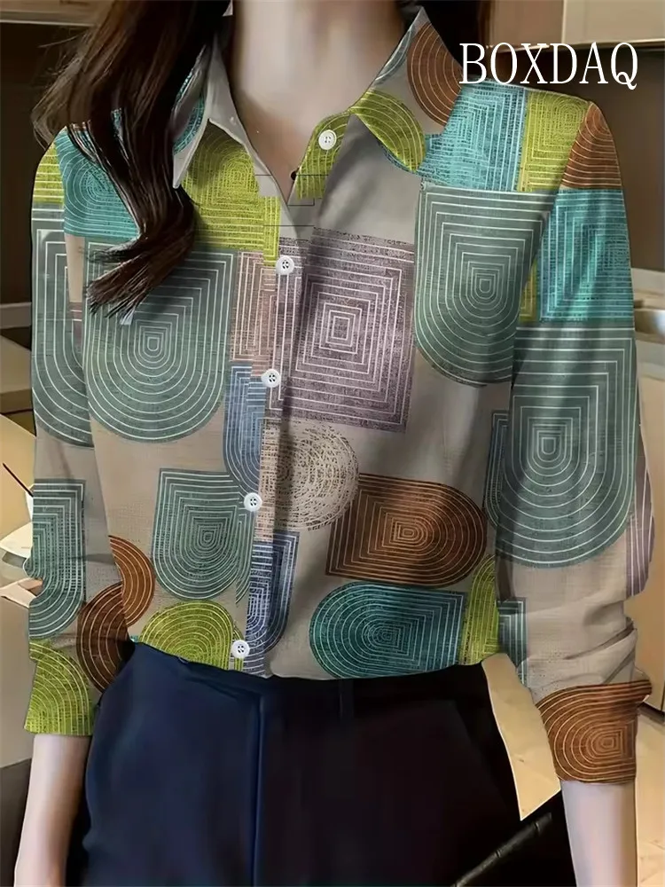 Frühling Herbst Damen Bluse Mode Damen bemalt abstrakte Gesichter Druck Knopf Shirts Spaß lässig Langarm lose Frauen Shirt