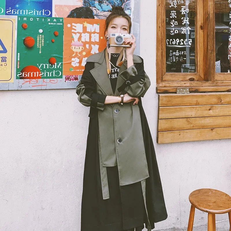 

SuperAen Autumn Design Splicing Color Contrast Trench Coat Women's Korean Loose Trench Coat for Women