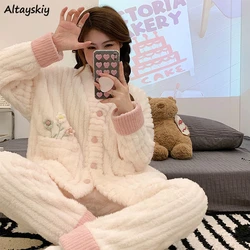 Pajama Sets Women Simple Daily Thick Winter Warm Comfortable Design Solid Elegant Sweet Home Leisure Fashion Korean Style New
