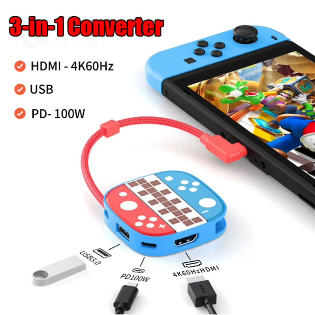 

3-in-1 Switch 2 Portable Docking Station with 4K 60Hz USB 3.0 For Nintendo Switch 1/2 Converter and Type-C to HDMI Adapter