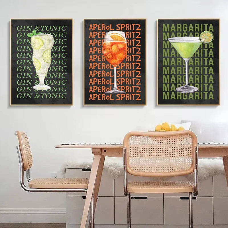 Aperol Spritz Gin and Tonic Espresso Martini Mojito Cocktails Font Art Poster Canvas Printing Wall Art Picture Bar Club Decor
