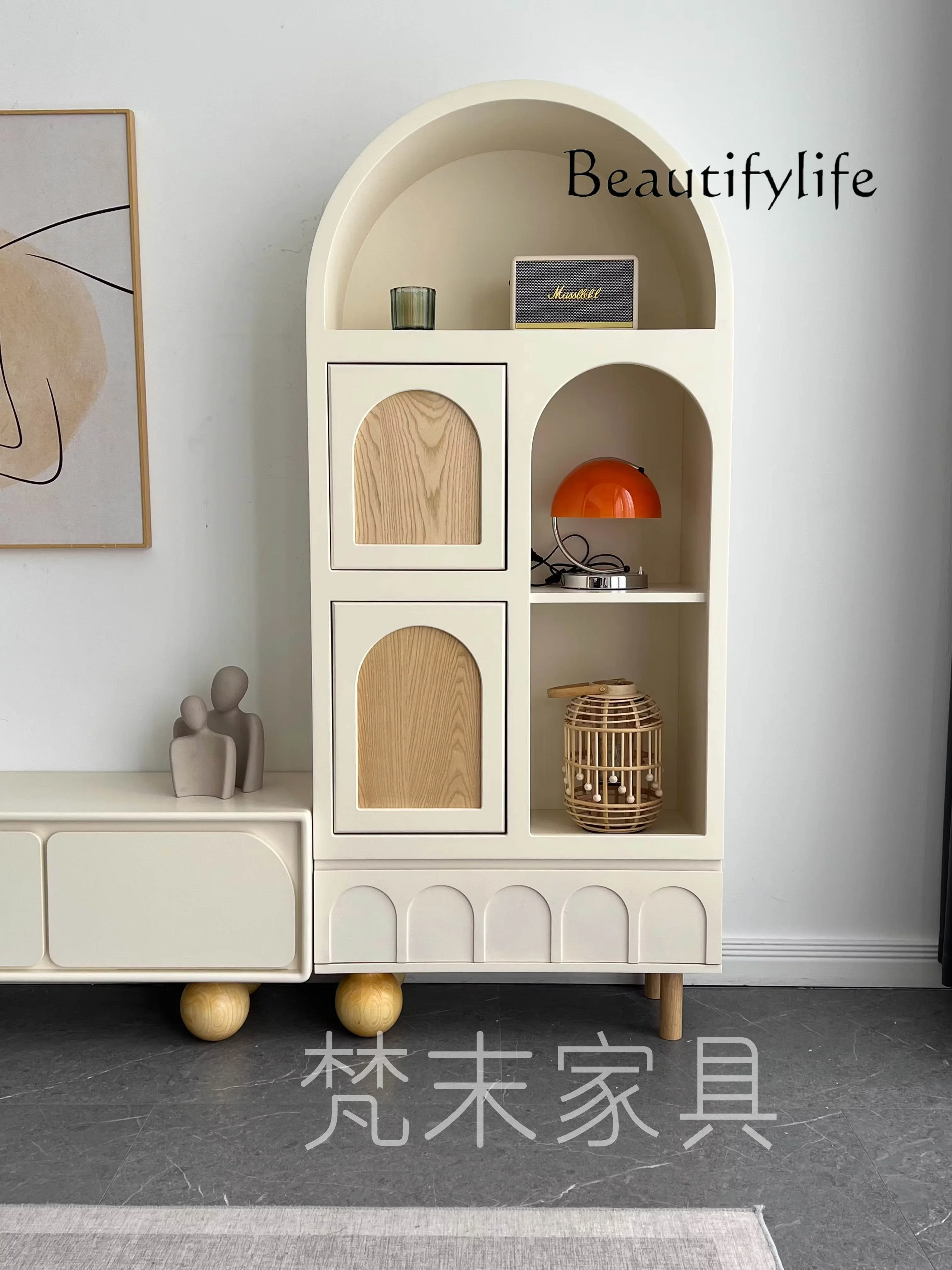 French Entry Lux Sideboard Cabinet Solid Wood Display Cabinet Household Arch Bookcase Entrance Cabinet Storage Side