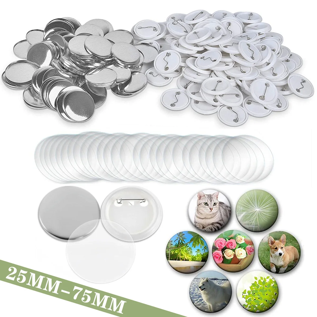 50-500 Sets Blank Badge Pin Button Maker Parts 25-75MM for Badge Press Maker Machine Part Supplies DIY Pin Button Parts Material