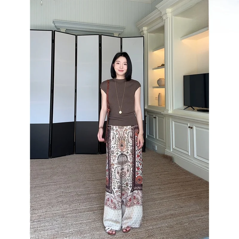 

Slimming Wide Leg Pants ort Sve Woolen Suit Coated Polyester Fiber Versatile Summer Faion Set Casual Sle Women's Wear