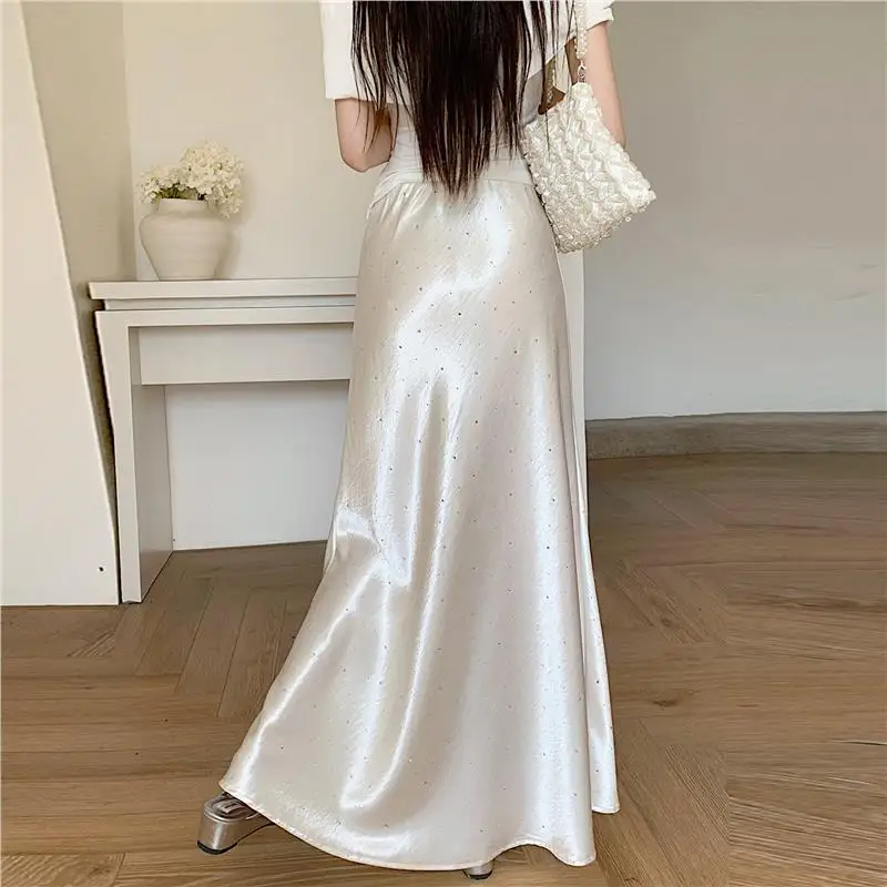 Inig paillettes Fi queue jupe taille haute coupe ajustée drapée a-ligne Ele jupe longue femmes été nouveau Sle Polyester Fiber