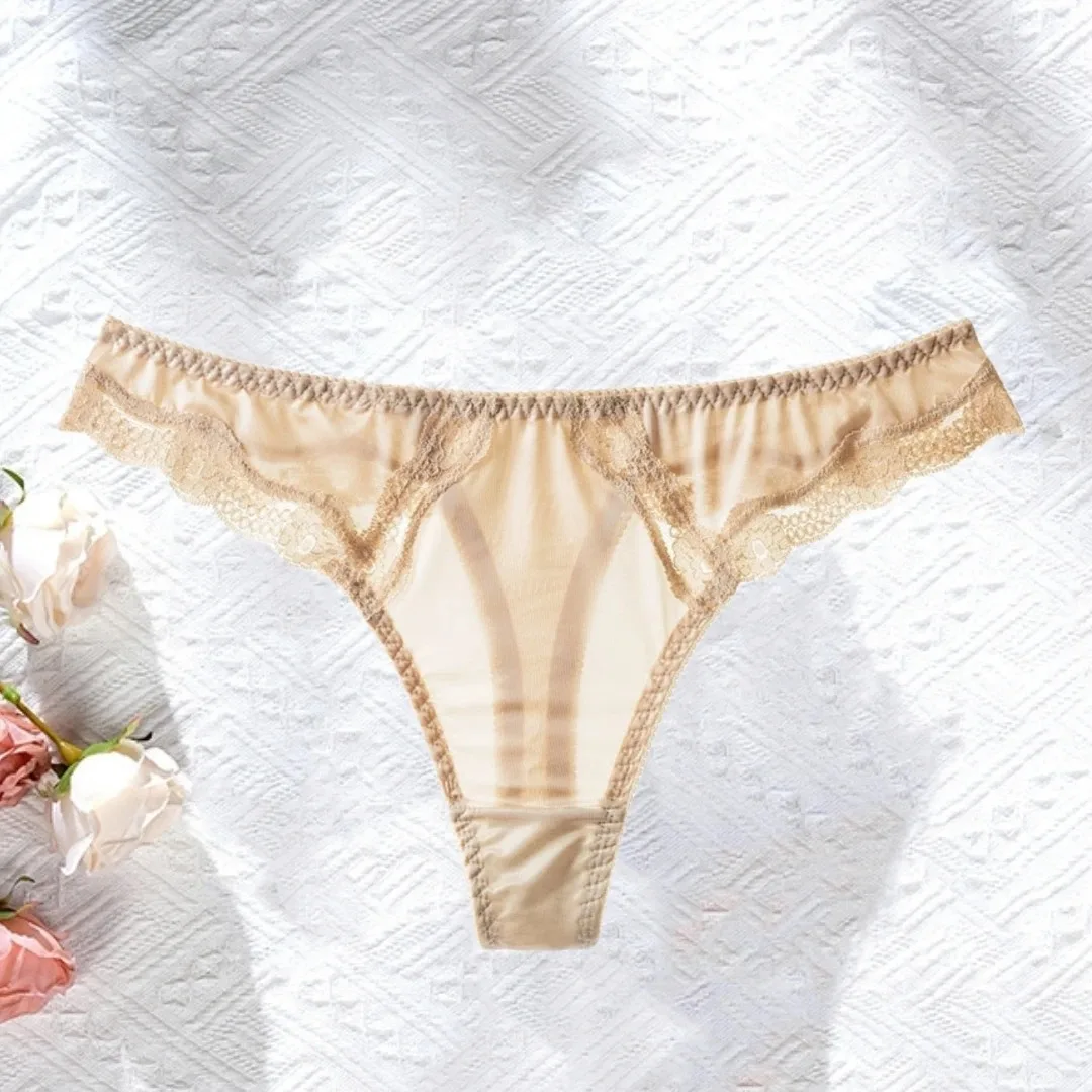 3 PCS Stitching High Women Panties Ice Silk Light T-pants Lace Comfortable Sexy Underwear Elastic Peach Hip Thong