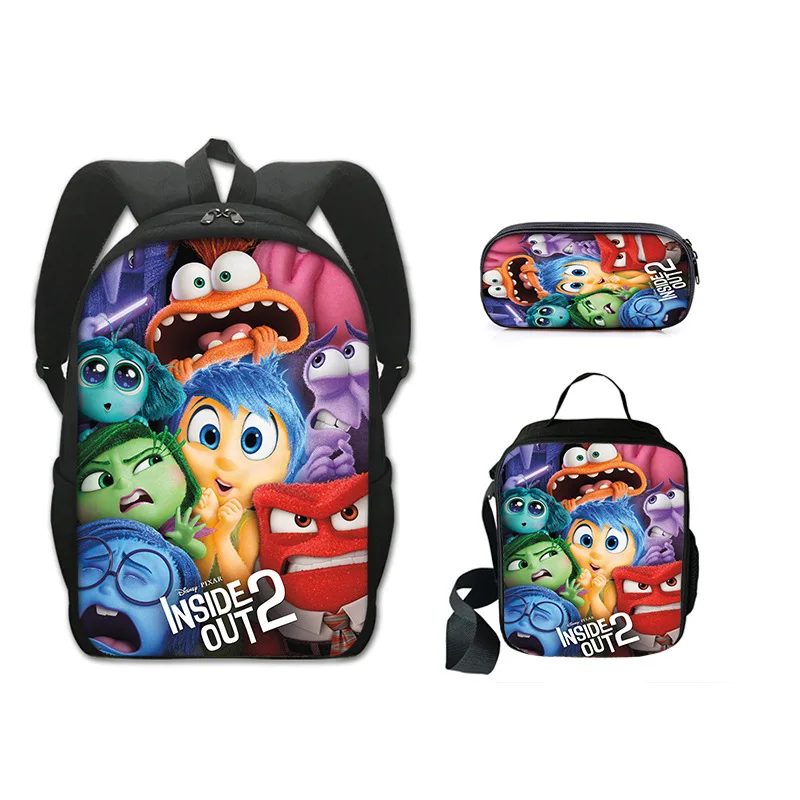 3 sztuki Nowy plecak Disney Inside Out 2 Anime Cartoon Figure Joy Anger Sadness Anxiety Disgust Tornister Kawaii Lunch Bag Pen Bag