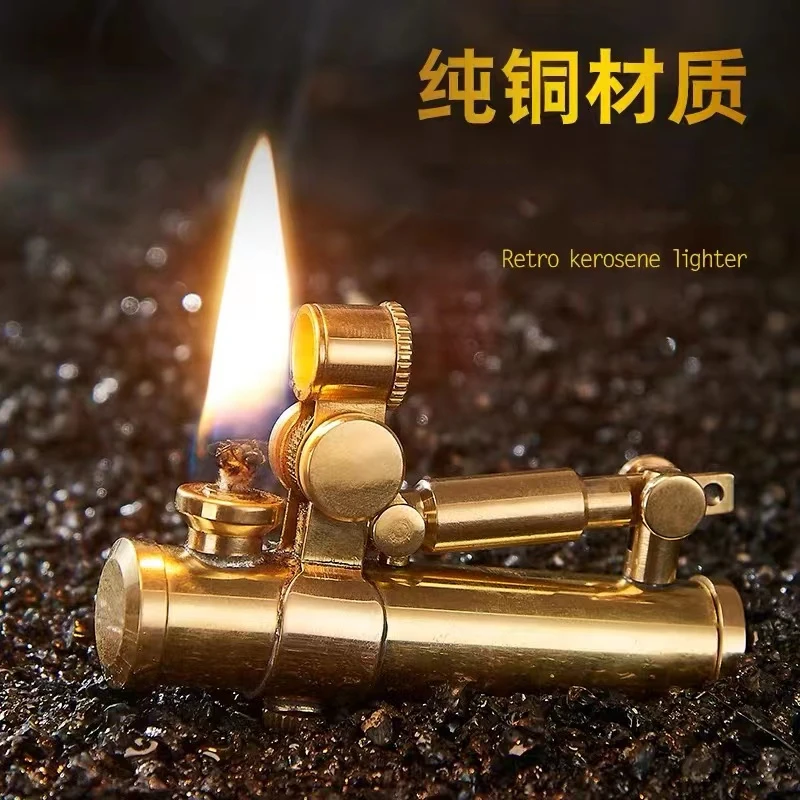 High Quality Vintage Automatic Machinery Creative Brass Trench Kerosene Gasoline Lighter Funny Unusual Gift