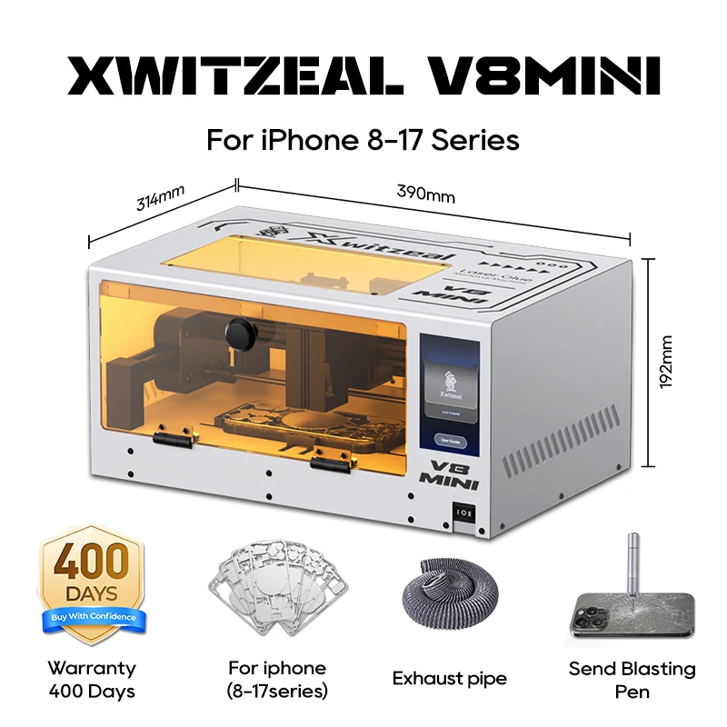 Xwitzeal® V8 MINI Laser Glue Removal Machine for iPhone Back Glass Repair, W/8-17 Series Iron Molds & Phone Repair Tool Kit
