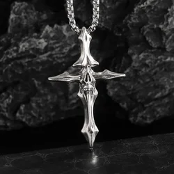 Gothic Skull Grimace Cross Pendant Necklace for Men Personality Punk Christian Exorcism Jewelry
