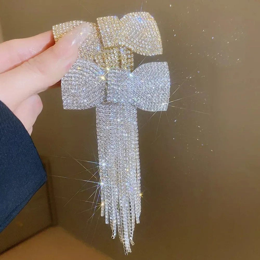 Nowa kokardka z kryształkami szpilka do włosów Temperament lekka luksusowa długa frędzel Rhinestone szpilka do włosów akcesoria do włosów dla kobiet — zdjęcie 2