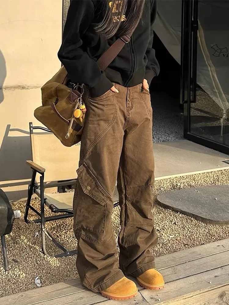 

American Retro Men's Work Pants Multiple kets Loose Straight Leg Trousers Spring Autumn Trendy Brand Cleanfit Flared Long ...