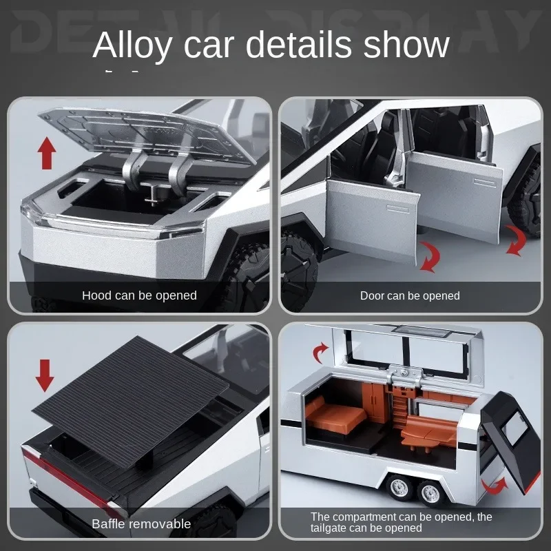 Large Tesla pickup car model RV toy car alloy detachable boy toy simulation car model