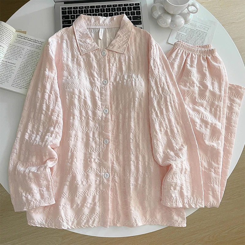 

Комплект из 2 предметов, женская одежда для сна с длинными рукавами и накладкой на грудь, пижамы, одежда для дома, модные пижамы с воротником с лацканами во французском стиле, домашняя одежда