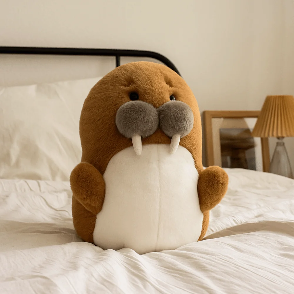 

PP Cotton Simulated Ocean Seal Stuffed Toy Fluffy Handmade Walrus Stuffed Animal Doll Interactive Comfortable