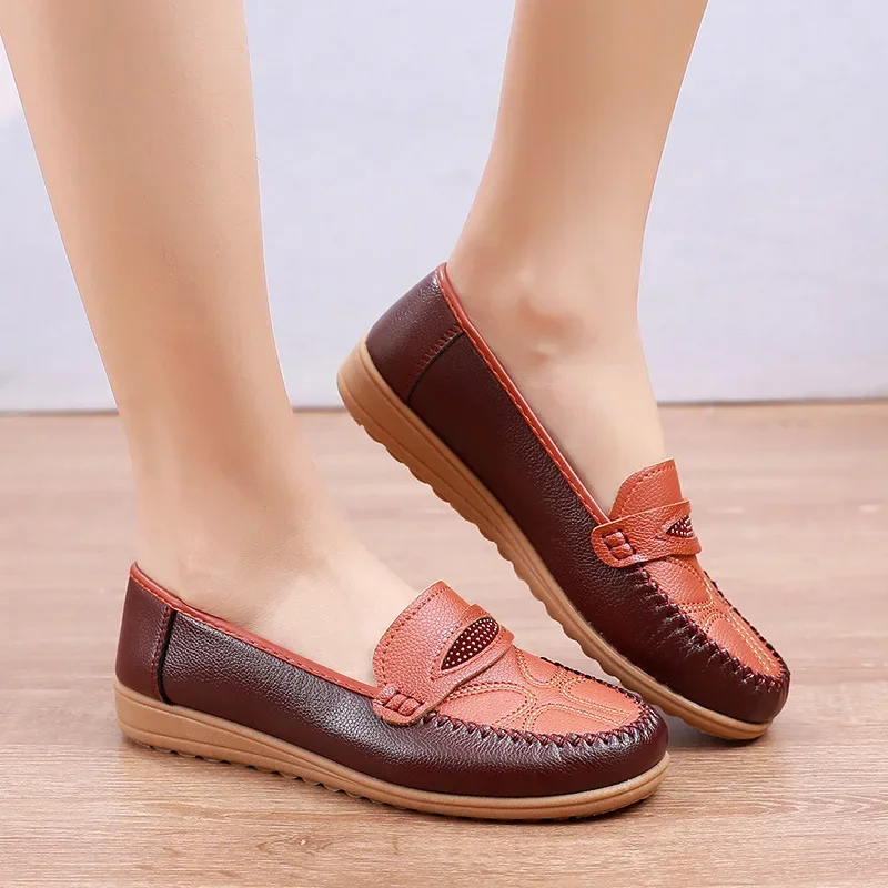 Fashion Leather Women Loafers Casual Flat Shoes Comfortable Spring Autumn Soft Bottom Oxfords Ladies Shoes Loafers
