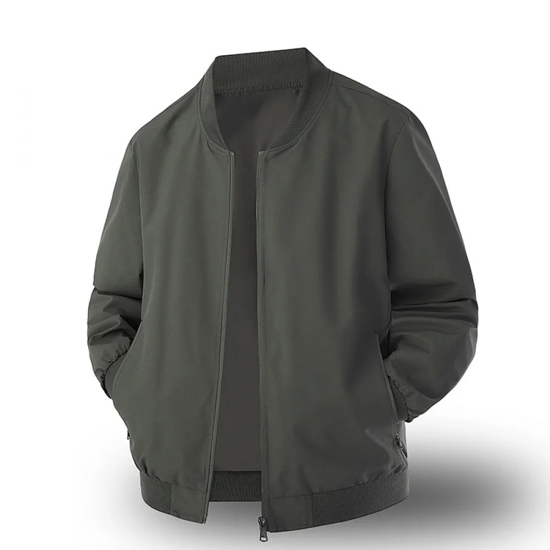 QICHE Men 2026 Spring‑Autumn Solid Color Loose Baseball Jacket Couple‑Match Flight‑Style Casual Outerwear