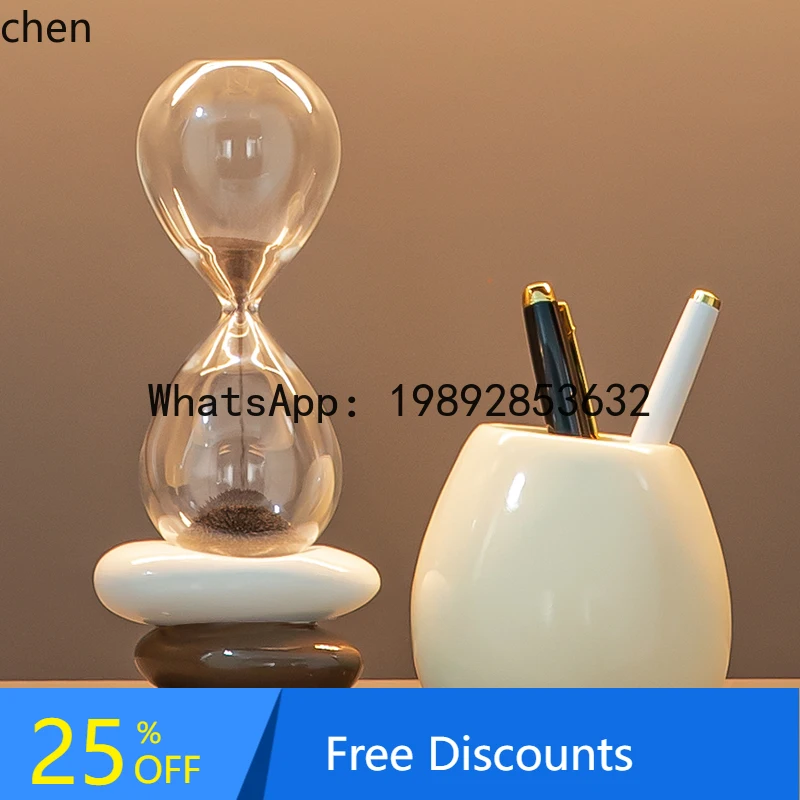 

Fortune Pen Holder Ornament Light Luxury High-end Premium Feel Office Boss Desk Desktop Decoration Hourglass