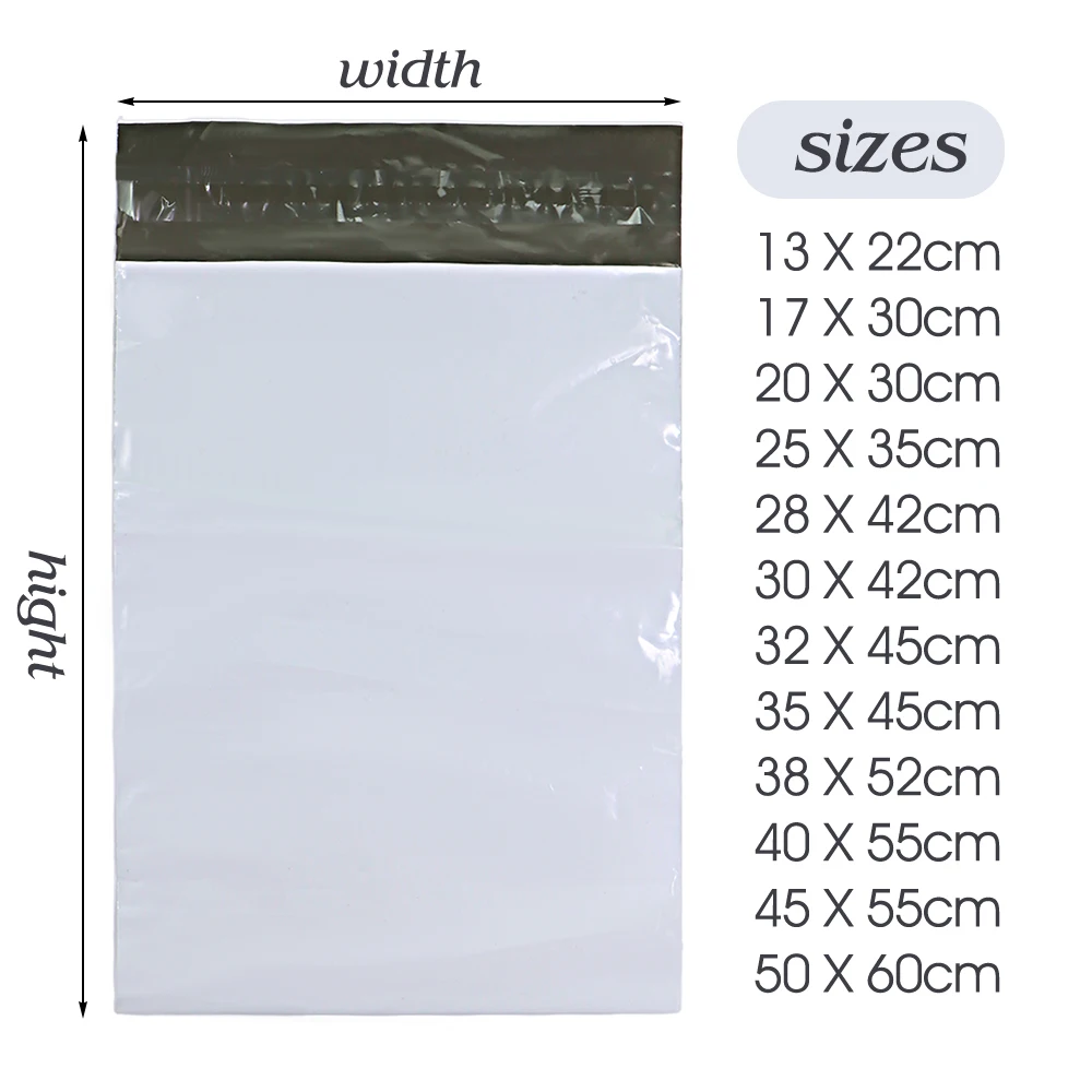 0.12mm Thickness 20pcs Self Adhesive Seal Shipping Waterproof Courier Bag PE White Packaging Express Bag Envelope Storage Bags