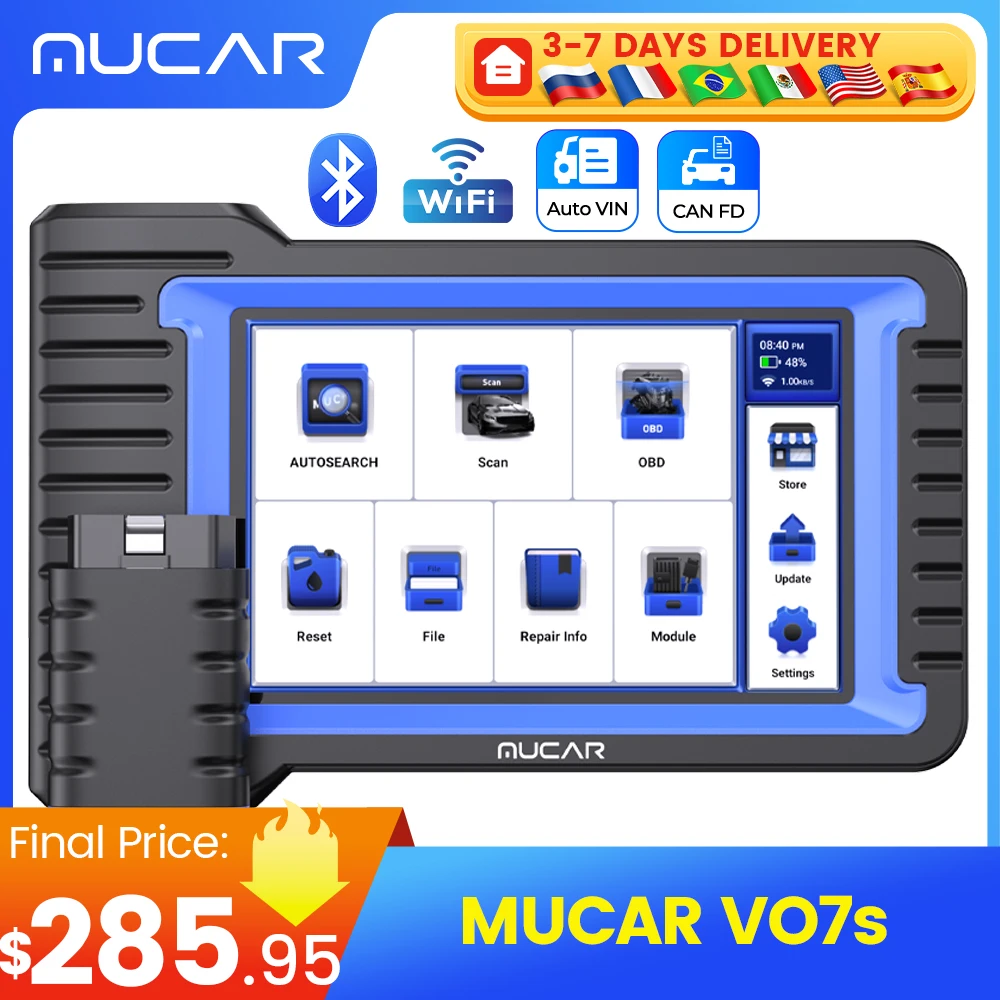 MUCAR VO7S/VO7 Outil de diagnostic automobile Codage ECU bidirectionnel Scanner Obd2 Diagnostic complet 28 Réinitialisation Services AutoAuth for