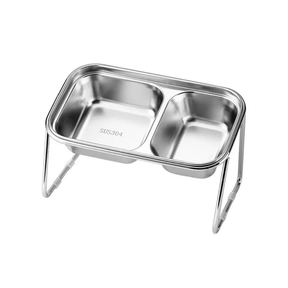 45 Degree Tilt Elevated Cat Bowl Leak-Proof Design Raised Stand Stable Dog Food Bowl Stainless Steel Anti-Slip Base