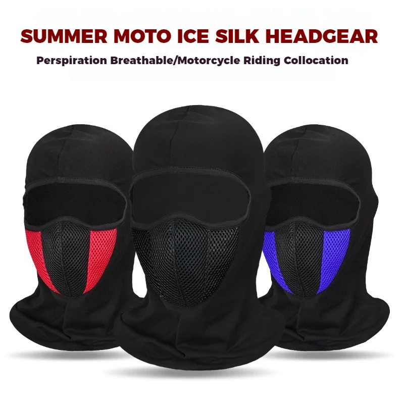 Summer Quick-dry Ice Slik Breathable Motorcycle Mesh Full Face Mask Motorbike Mask Motocross Helmet Hood Moto Accessories