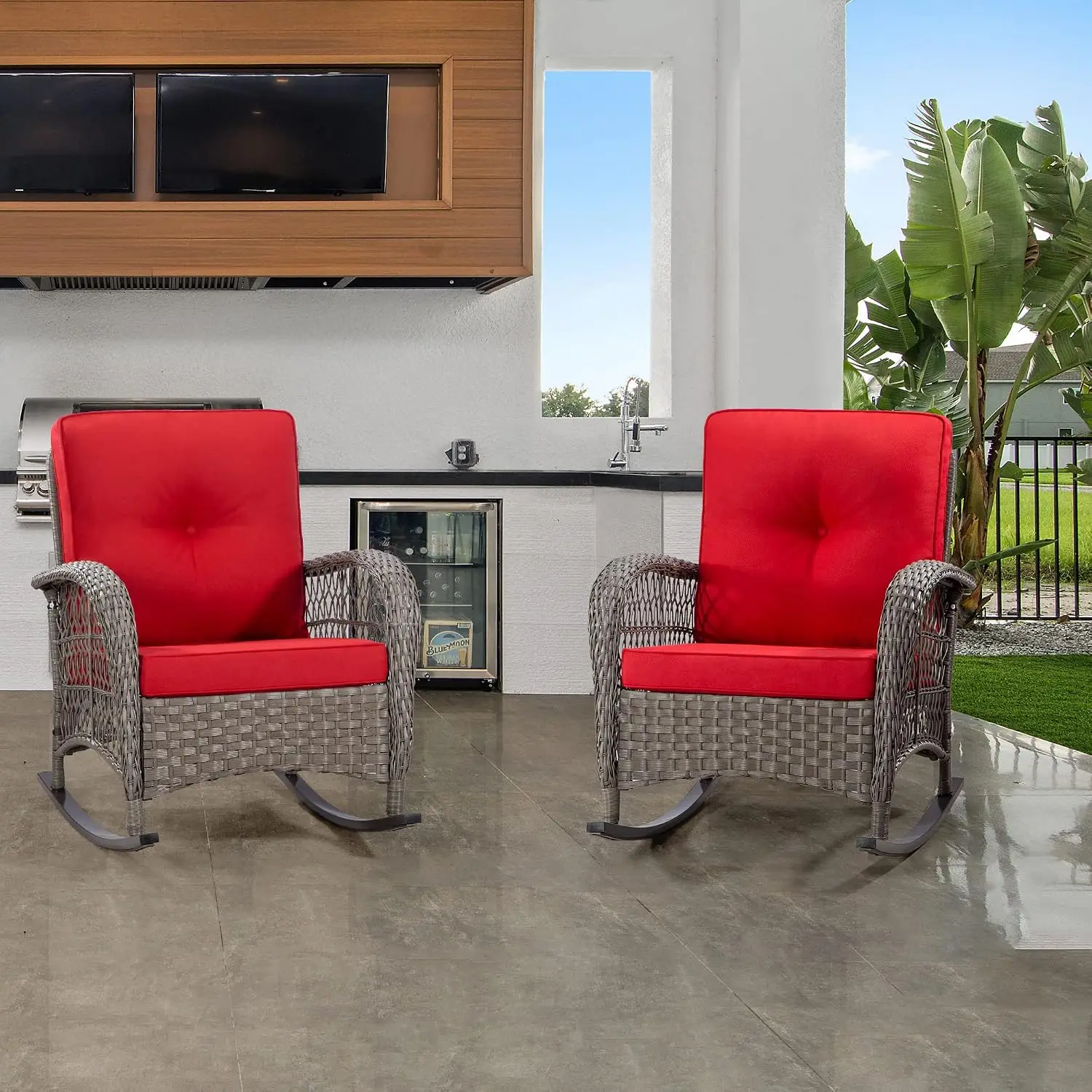 Patio Wicker Rocking Chair Set of 2 - All-Weather Outdoor Rocker Chair Two Pieces with Safe Rocking Design and, Customized