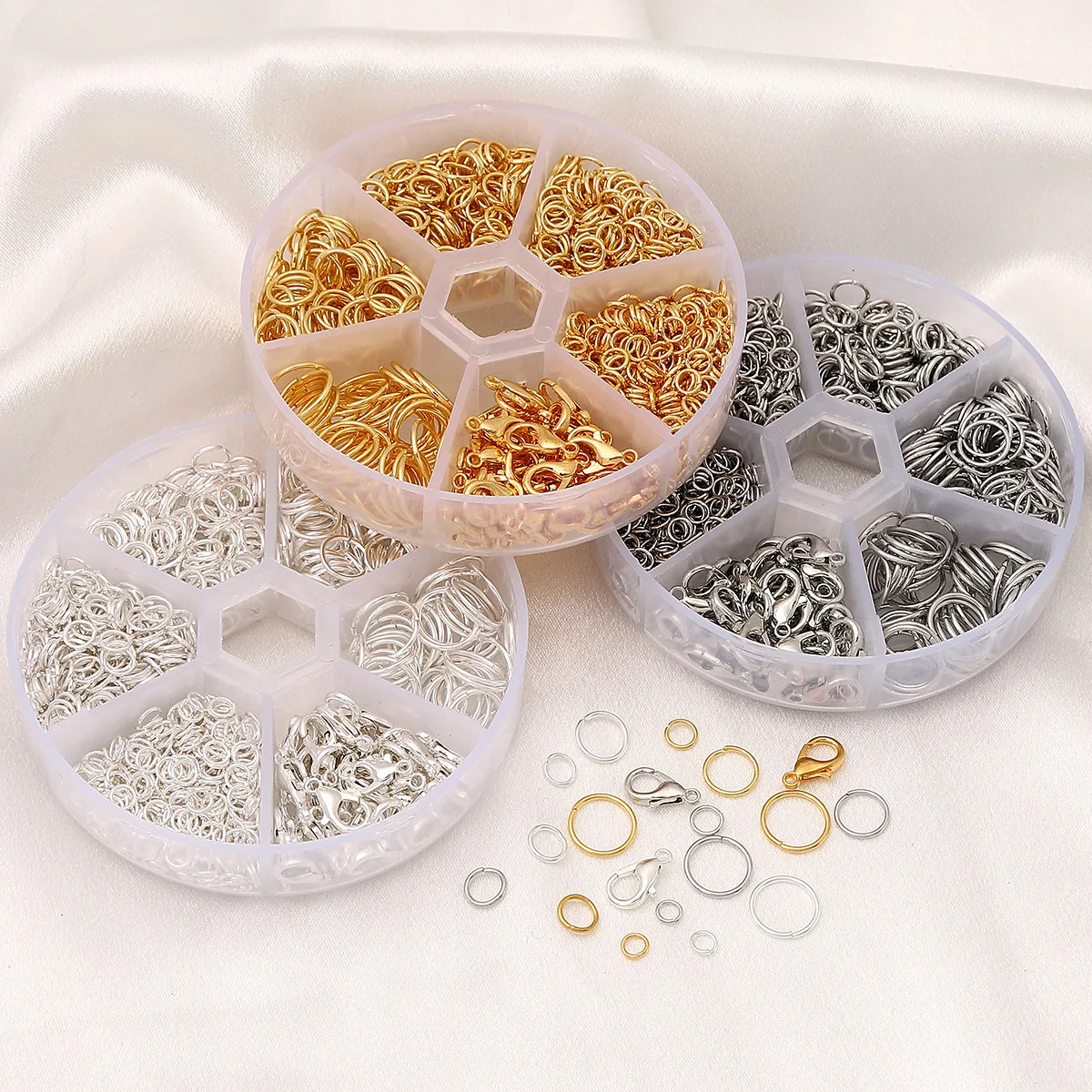 6-Compartment Jewelry Findings Kit (Open Jump/Split Rings, Lobster Clasps) - DIY Necklace Bracelet Making Supplies Bulk