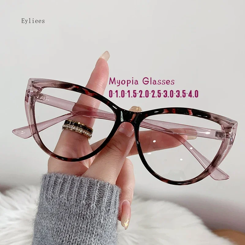 

Women Cat Eye Myopia Eyeglasses Fashion Trendy Anti-blue Light Near Sight Glasses Female Vintage HD Lens Minus Eyewear 0 To -4.0