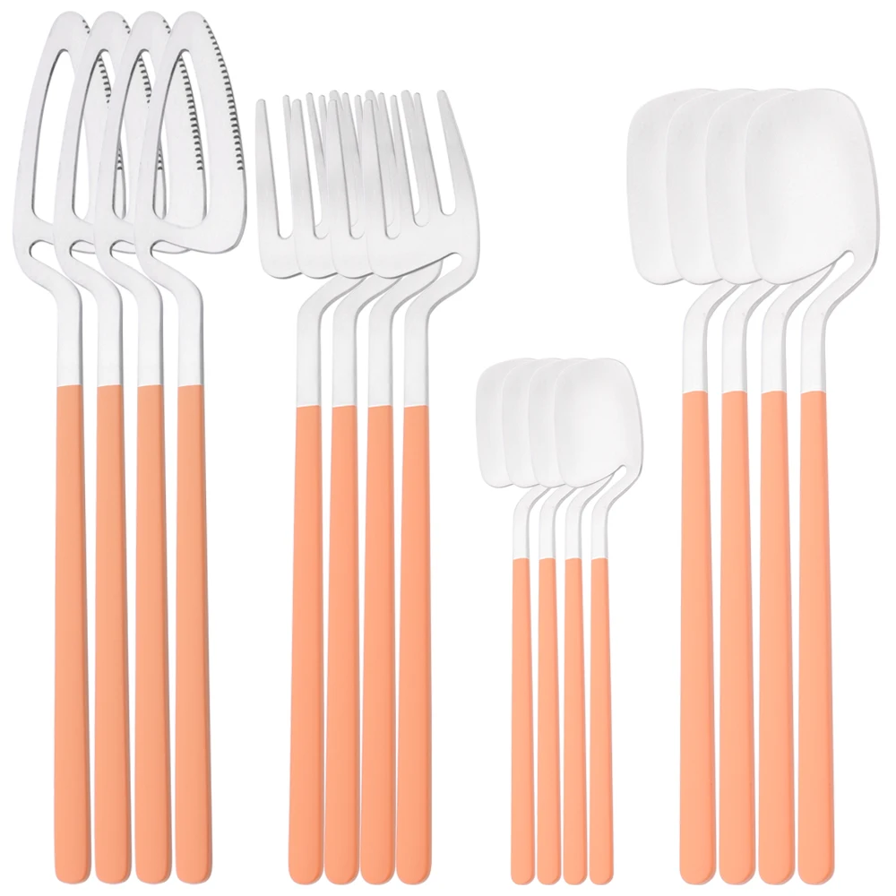 Matte16Pcs Tableware Set Stainless Steel Dinnerware Set Diner Spoons Knife Fork Western Cutlery Vintage Home Kitchen Flatware