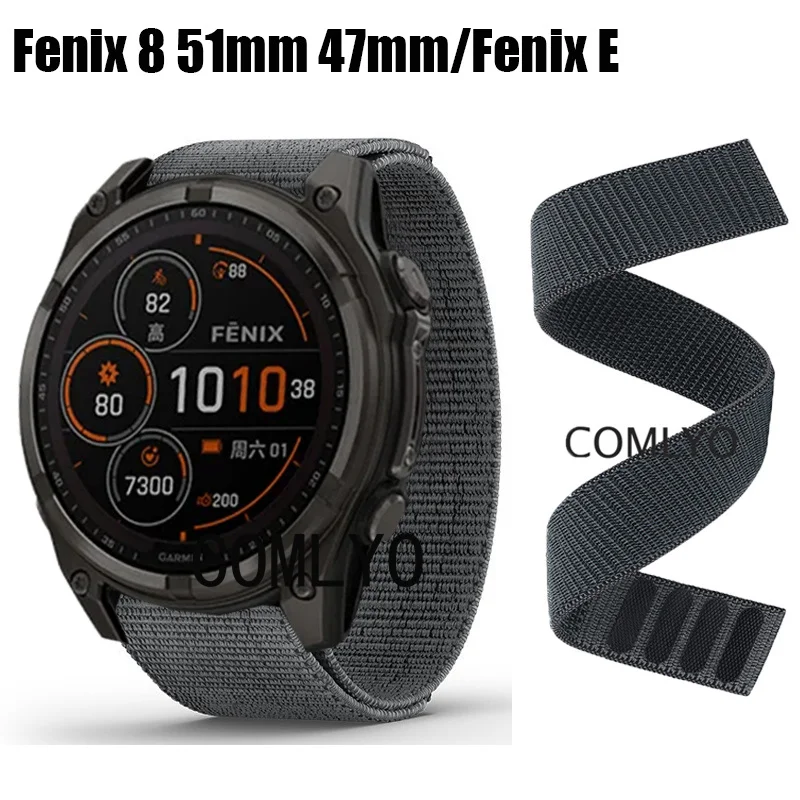 For Garmin Fenix 8 51MM 47MM 43MM fenix E AMOLED Solar Strap Smart Watch Band Hook&Look Nylon Belt