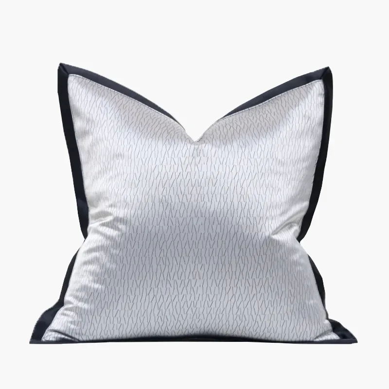 

Silver Grey Modern Luxe Cushion Cover High-Density Jacquard Fabric Black Piping Premium Textured Finish for Sofa & Bedroom Decor
