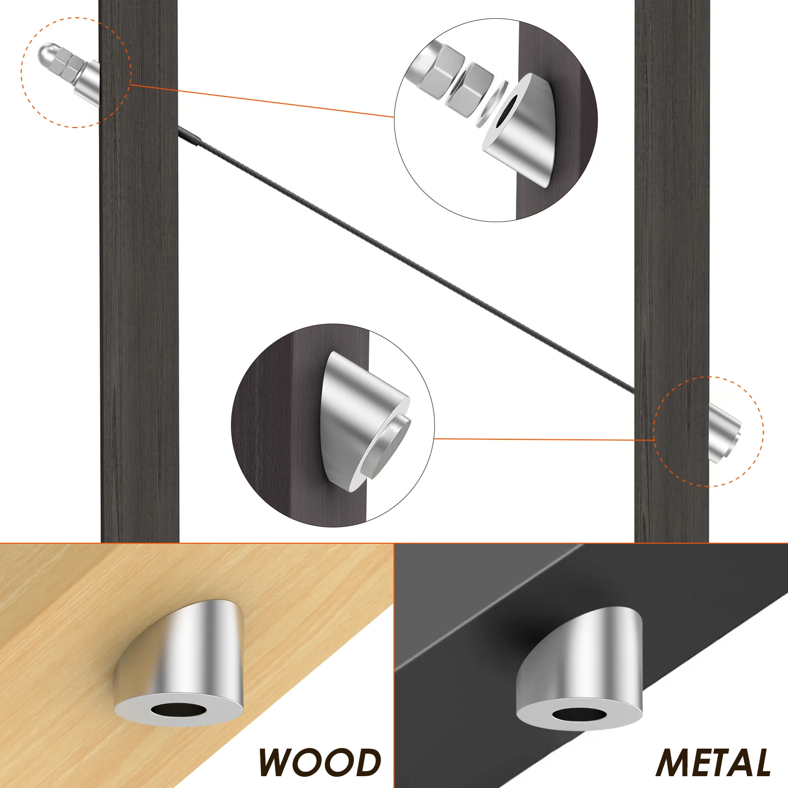 15Pcs Angle Beveled Washer 1/4inch ID Stainless Steel 30 Degree Angle Washers Invisible Cable Railing Hardware  For Cable Raili