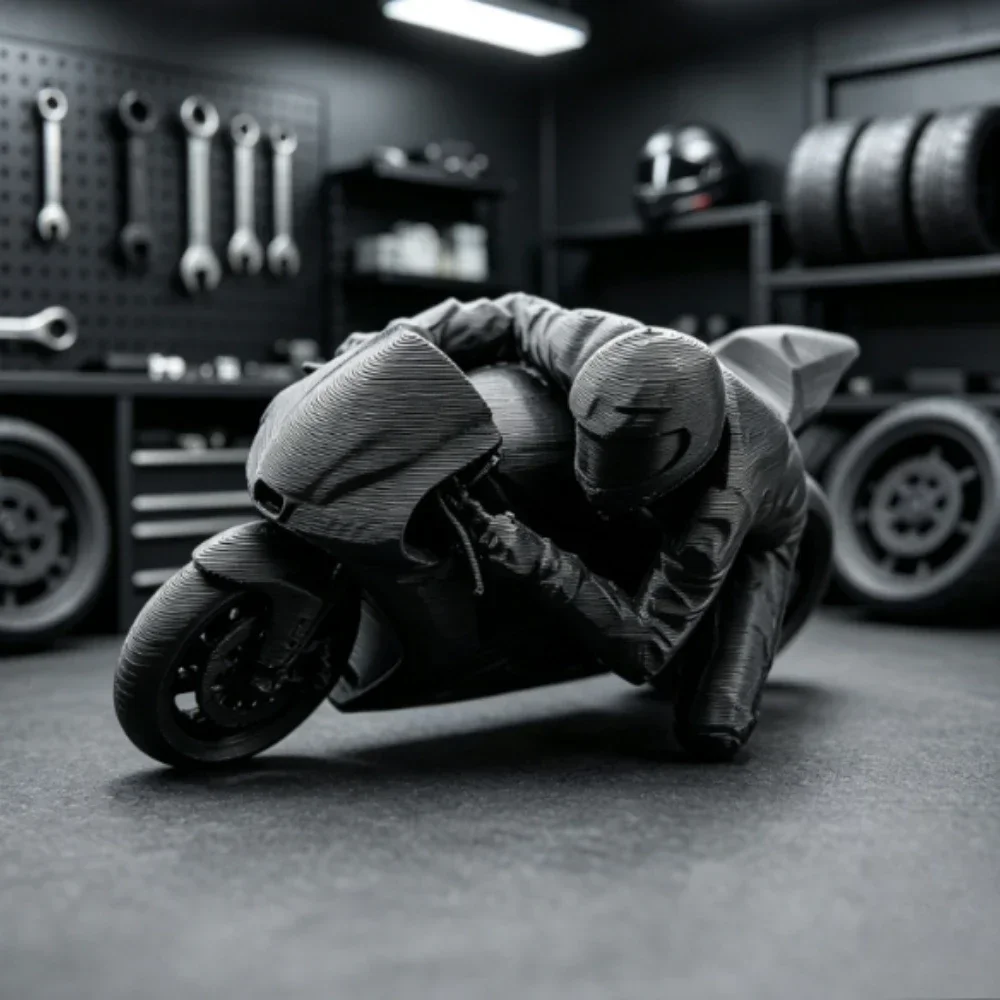Coole Mini-Rennmotorrad-Figur, 3D-gedrucktes Schreibtisch-Ornament, Motorrad-Renn-Gaming-Schreibtisch-Bücherregal-Deko, DIY-Modell-Geschenke – Detail 6