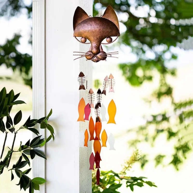 Metal Cat Fish Wind Chime Pendant, Outdoor Indoor Hanging Decor Vintage Wind Chimes Outdoor Soothing Melody for Garden