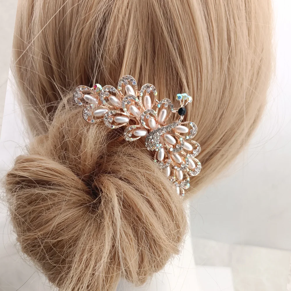 Women Crystal Hair Comb Rhinestone Decorative Hair Clips Headwear Retro Metal Luxury Alloy Hair Accessories Jewelry Gift