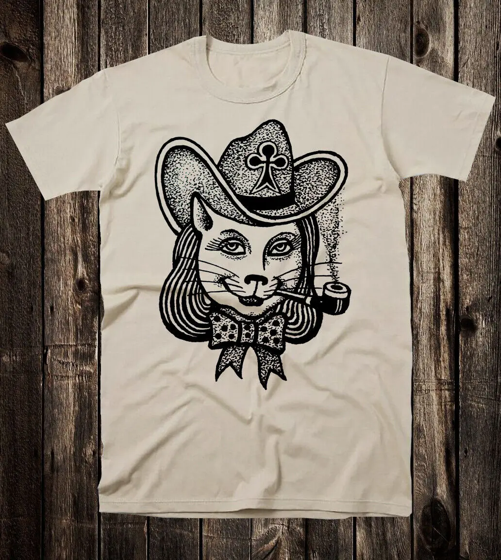 Cotton T Shirt Russian Prison Tattoo Art Traditional Hooligan Cat