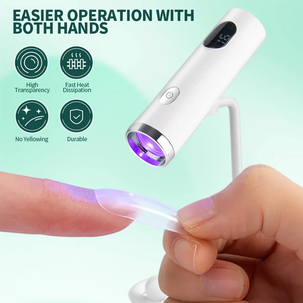 Portable LED UV Nail Lamp with Magnetic Stand Handheld UV Light for Gel Nails Cordless Rechargeable USB Nail Dryer 1PC Nailpop