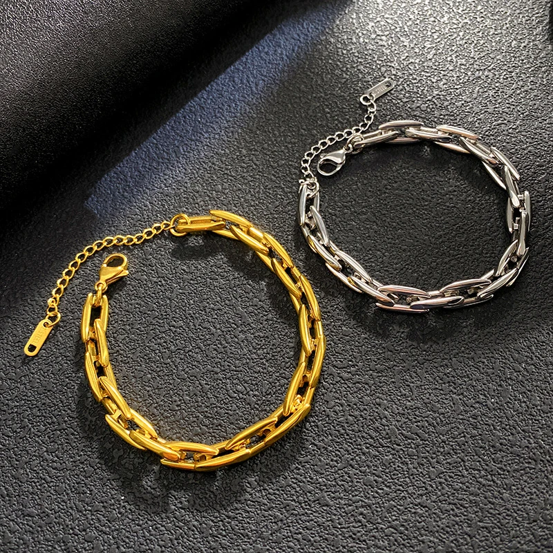 EILIECK Edelstahl Halsketten- und Armband-Set für Damen, Goldfarben, wasserdicht, mit markanter Metalltextur, dicker Kette, modisches Schmuckstück. – Detail 14