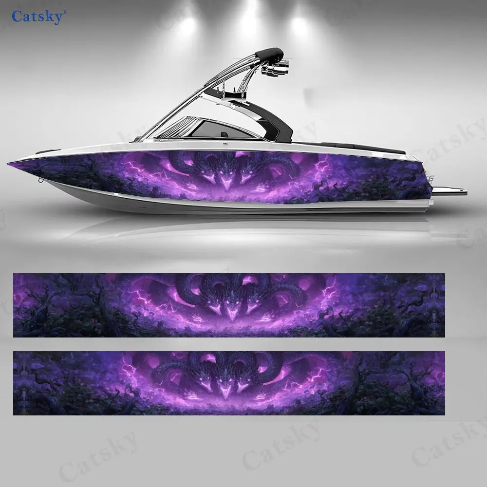 Dark Purple Magic Snake Thunderstorm Boat Sticker, PVC Waterproof Vinyl Wrap Decals for Fishing Boat, Durable and Stylish Design