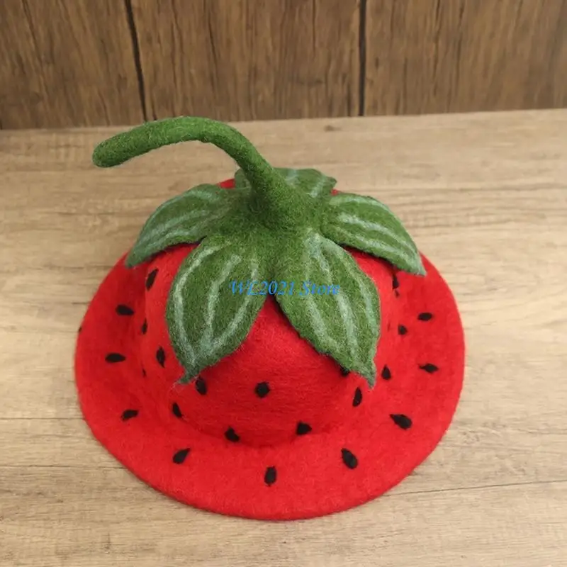 

G5GC Felt Strawberry Bucket Hat Party Photo Hat Music Festival Hat Girl Dress Up Hat