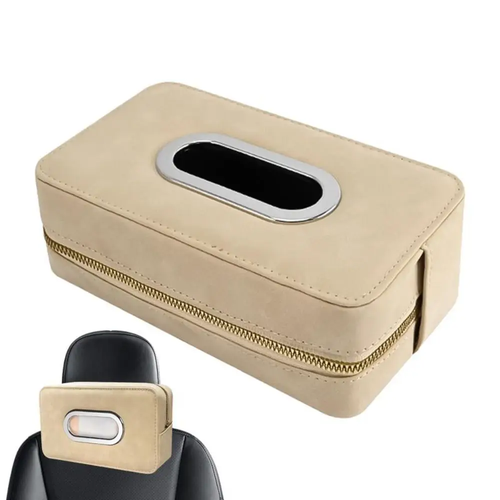 

Multifunctional Car Tissue Box with Fix Strap Hanging Drawer Car Napkin Holder Zipper Towel Dispenser Auto Seat Back Armrest Box