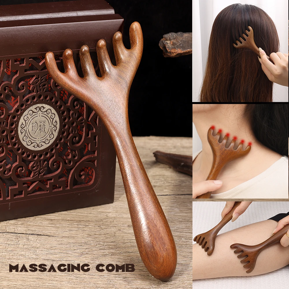 Madeira Meridian Massage Comb, Health Head Therapy, Relaxamento do couro cabeludo, Massageador de Raspagem Facial, Ferramenta de Relaxamento Corporal