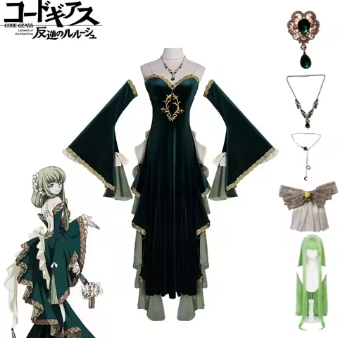 CC CODE GEASS Lelouch of The Rebellion Cosplay Costume CC Green Dress Ashford Academy Evening Dress Wig Anime Cosplay Full Set